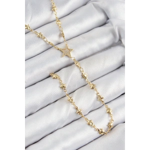 Pirinç Zirkon Taşlı Yıldız Model Gold Renk Y Kolye