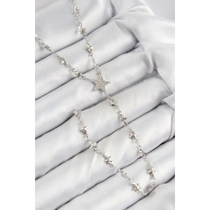 Pirinç Zirkon Taşlı Yıldız Model Gümüş Renk Y Kolye