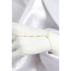 Pirinç Zirkon Taşlı Yonca Model Gold Renk Şahmeran