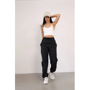 Paraşut Kumaş Paça Cepli Baggy Eşofman - Siyah