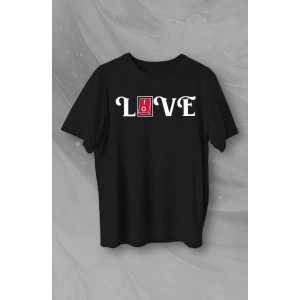 Sevgililer Günü İçin Özel Tasarım Love Baskılı T-shirt - Siyah