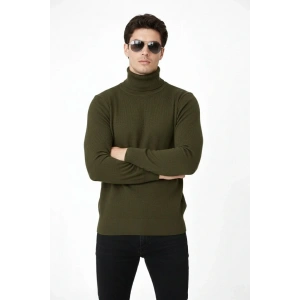 Tam Boğazlı Balıkcı Yaka Triko Kazak yumuşak dokulu Pamuklu ince Dokuma, uzun kollu Rahat Regular kalıp - Haki