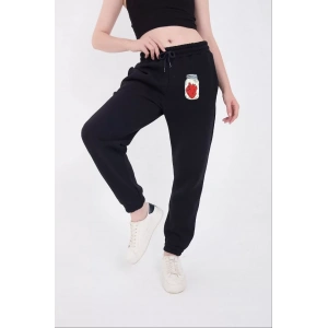 Üç İplik Lastikli Baskılı Eşofman Pantolon - Lacivert