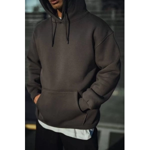 Üç İplik Penye Kapşonlu Basic SweatShirt - Füme