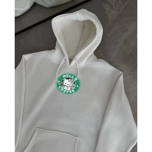 Üç İplik Penye Uzun Kol Kapüşonlu SweatShirt - Beyaz