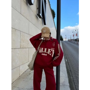 Üç İplik Yakalı Sweat Baggy Pantalonlu Takım - Bordo