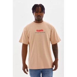 Unisex Baskılı Oversize T-Shirt - Bej