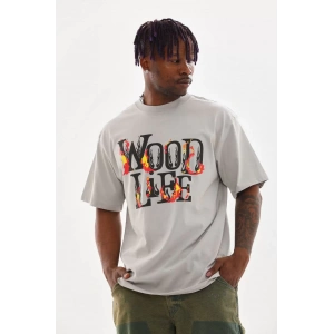 Unisex Baskılı Oversize T-Shirt - Gri