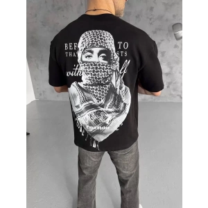 Unisex Baskılı Oversize T-Shirt - Siyah