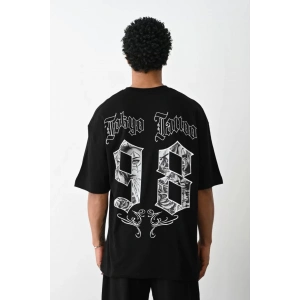 Unisex Baskılı Oversize T-Shirt - Siyah