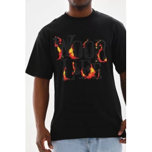 Unisex Baskılı Oversize T-Shirt - Siyah