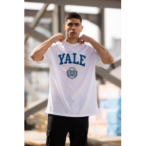 Unisex Bisiklet Yaka Baskılı Oversize T-Shirt - Beyaz