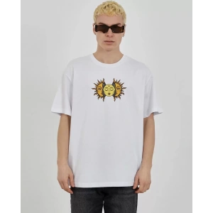 Unisex Bisiklet Yaka Baskılı Oversize T-Shirt - Beyaz