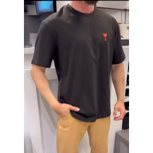 Unisex Bisiklet Yaka Baskılı Oversize T-Shirt - Siyah