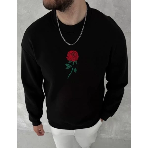 Unisex Bisiklet Yaka Ön Ve Arka Baskılı SweatShirt - Siyah