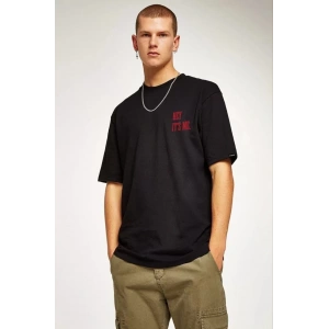 Unisex Bisiklet Yaka Oversize Baskılı T-Shirt - Siyah