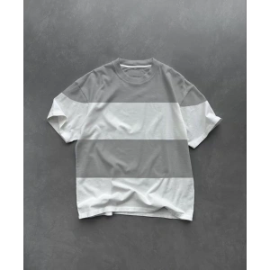 Unisex Bisiklet Yaka Parçalı T-Shirt - Gri