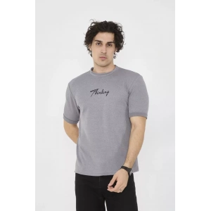 Unisex Bisiklet Yaka Slim fit T-Shirt- Gri