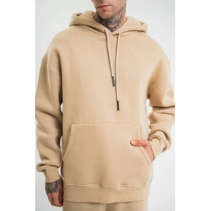 Unisex Double Oversize Kapşonlu Basic SweatShirt - Bej