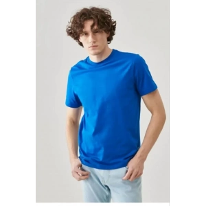 Unisex Düz Biskilet Yaka Oversize T-shirt - Mavi