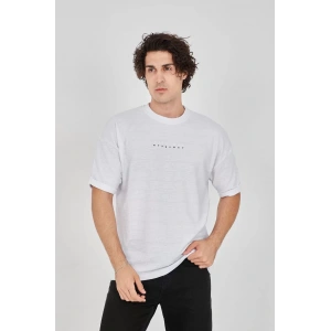 Unisex Jakar Kumaş Rahat Kol T-Shirt - Beyaz