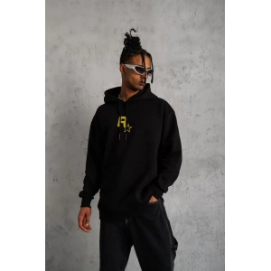 Unisex Kapşonlu Baskılı Sweetshirt - Siyah
