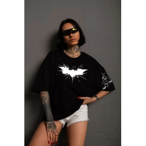 Unisex Ön ve Kol Baskılı Oversize T-shirt - Siyah
