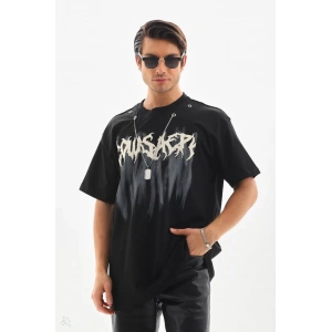 Unisex Oversize Kolye Dahil T-Shirt - Siyah