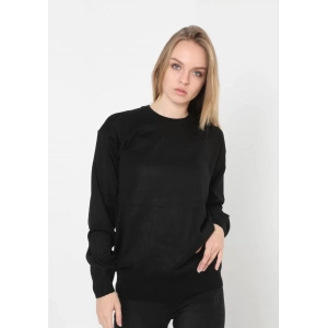 Unisex Uzun Kol Biskilet Yaka Dokuma Triko - Siyah