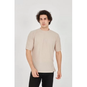Unisex Waffle Kumaş Rahat Kol T-Shirt - Bej