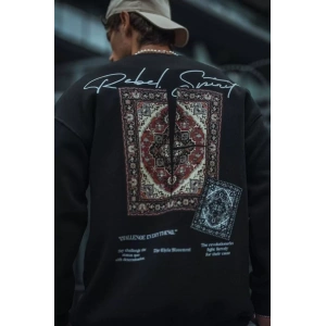 Uzun Kol Bisiklet Yaka Baskılı SweatShirt - Siyah