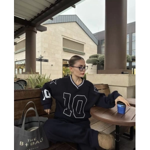 V Yaka Üç İplik Sweat Takım - Siyah