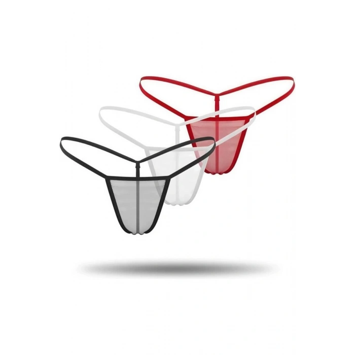 3lü Renkli Transparan Tül String Tanga Brf0369