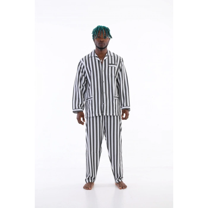 4007 Uzun Kol Çizgili Gaffur Erkek  Pijama Takım