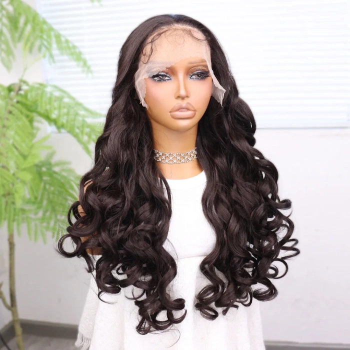 Açık Kahve Bebek Saçlı Fiber Sentetik Yoğun Dalgalı Tül Peruk