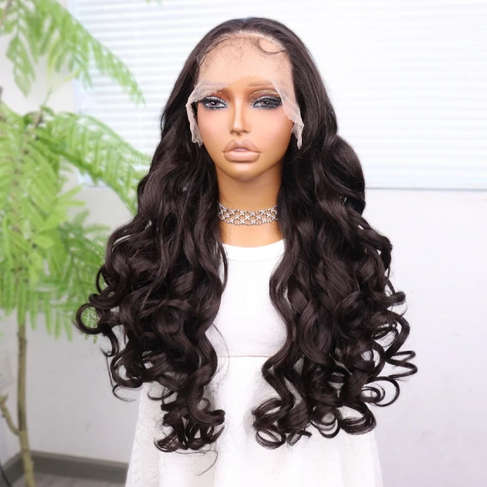 Açık Kahve Bebek Saçlı Fiber Sentetik Yoğun Dalgalı Tül Peruk