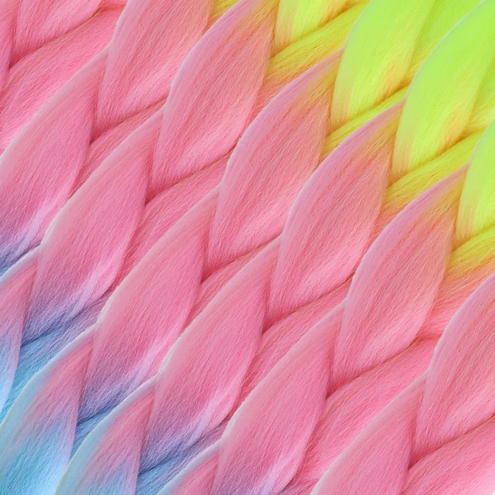 Afrika Örgülük Ombreli Sentetik Saç 100 Gr. - Neon Sarı / Pembe / Açık Mavi