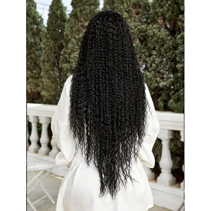 Afro Dalga Fiber Sentetik Tül Peruk - Siyah
