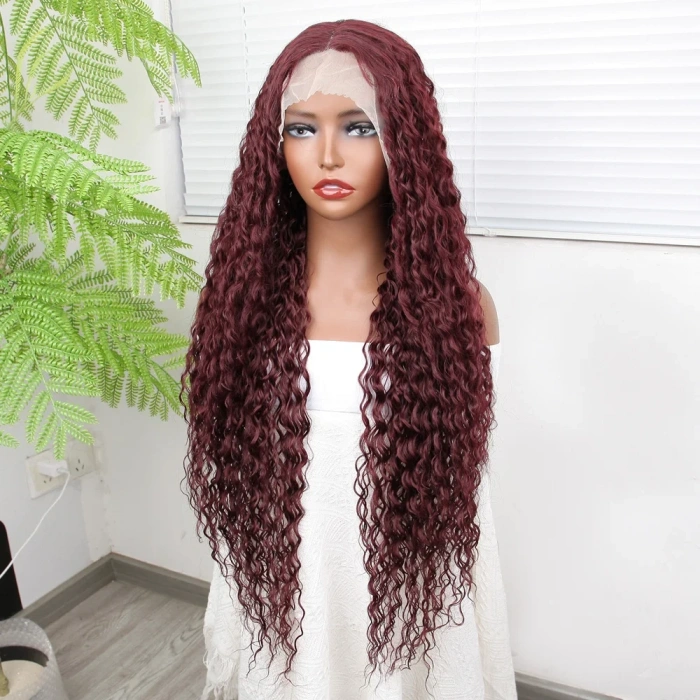 Afro Dalga Kızıl Kahve Fiber Sentetik Tül Peruk