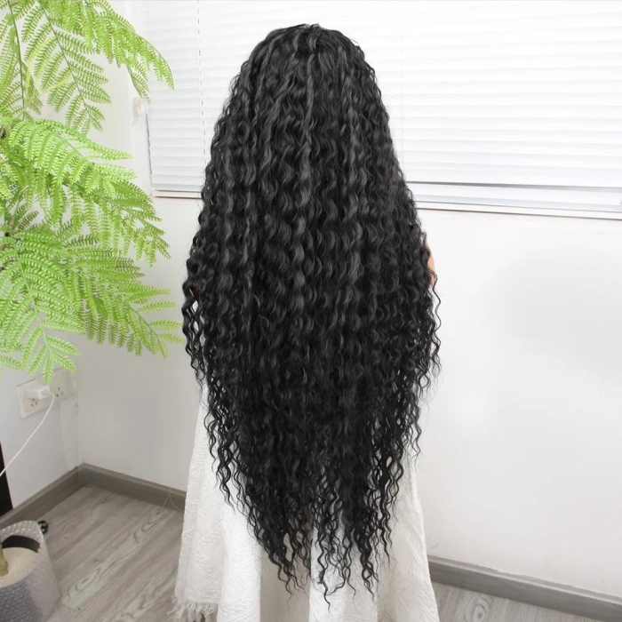 Afro Dalga Siyah Fiber Sentetik Tül Peruk