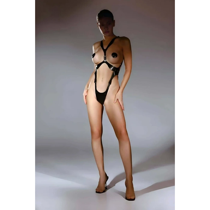Arkadan Tasma Halkalı Fantazi Deri String Body Harness Takım - APFT1102