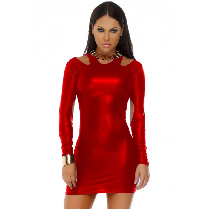 B101201 Uzun Kollu Açık Mini Elbise