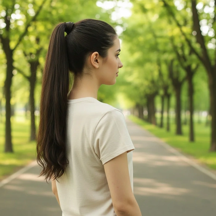 Bağlamalı Düz At Kuyruğu - Açık Kahve