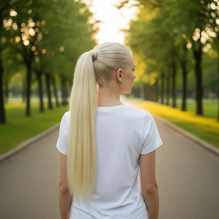 Bağlamalı Düz At Kuyruğu - Açık Platin