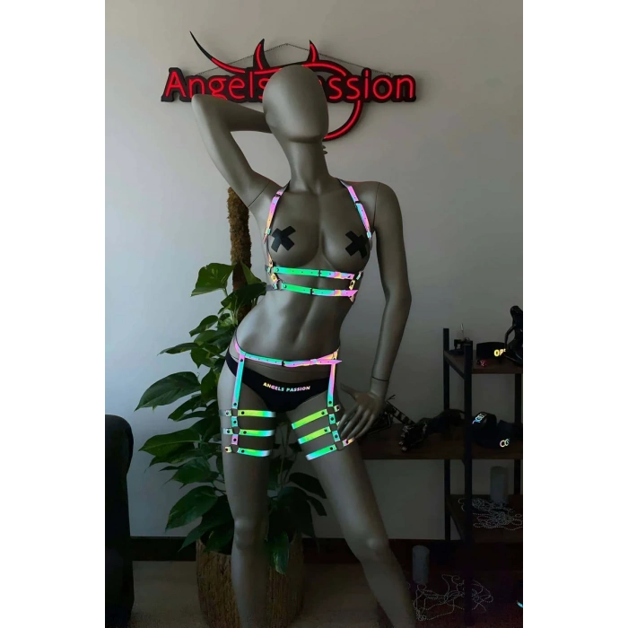 Bayan İç Giyim Renkli Reflektörlü Jartiyer Takım - APFT342