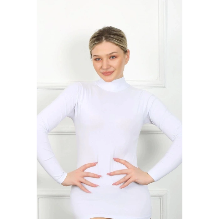 Bayan Uzun Kol Boğazlı Body Beyaz