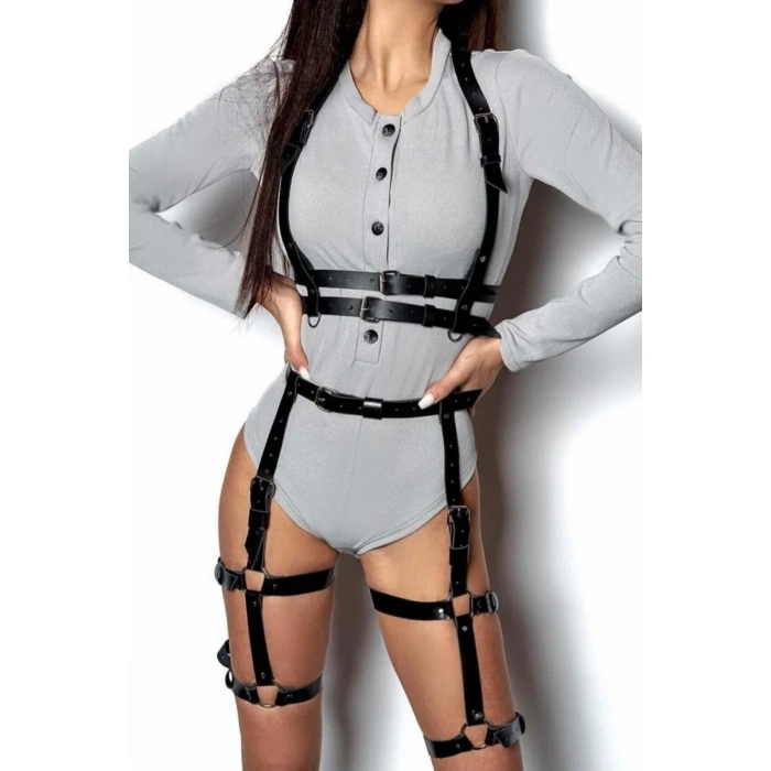 Bel Kemerli Alt Ve Üst Takım Deri Harness - APFT709