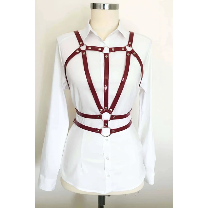 Beli Çift Sıralı Üçgen Deri Harness - APFT114