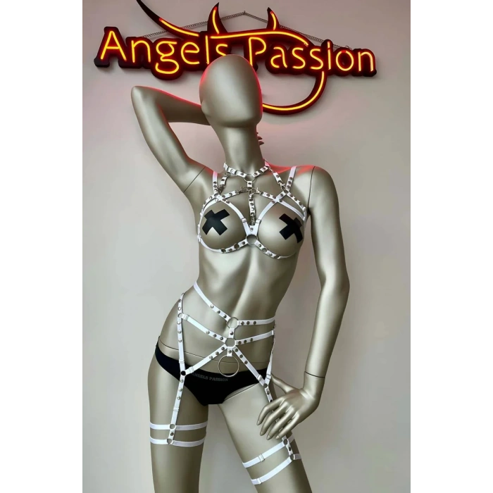 Beyaz Elastik Fantazi Jartiyer Harness