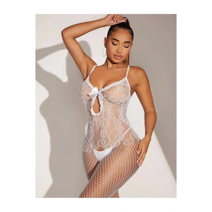 Beyaz Fantezi Kadın Seksi  Vücut Çorabı